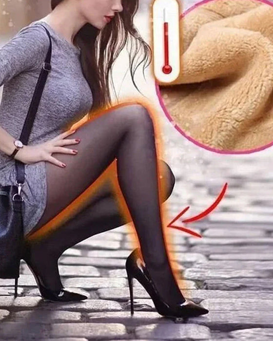 Feilfrie, falske, gjennomsiktige, elastiske strømpebukser med varme plysjfôr