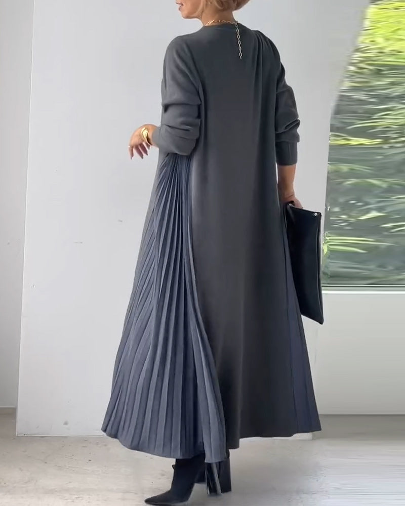Elegant langermet plissert genserkjole