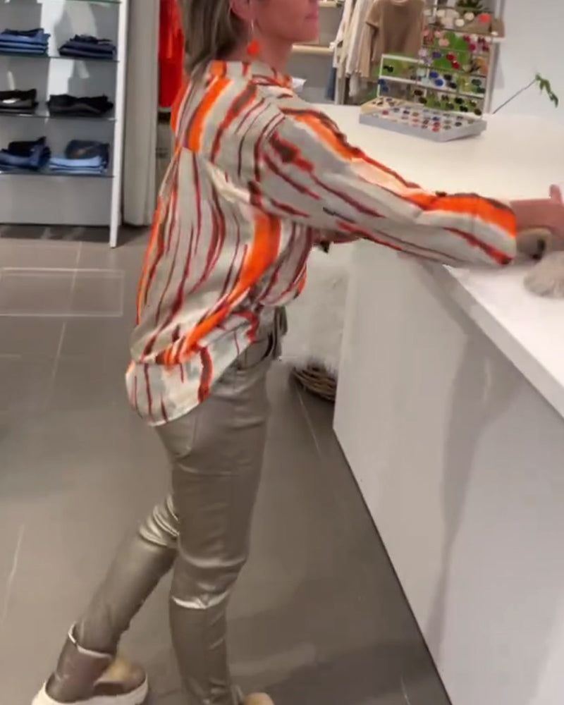 Langermet bluse med stripete print