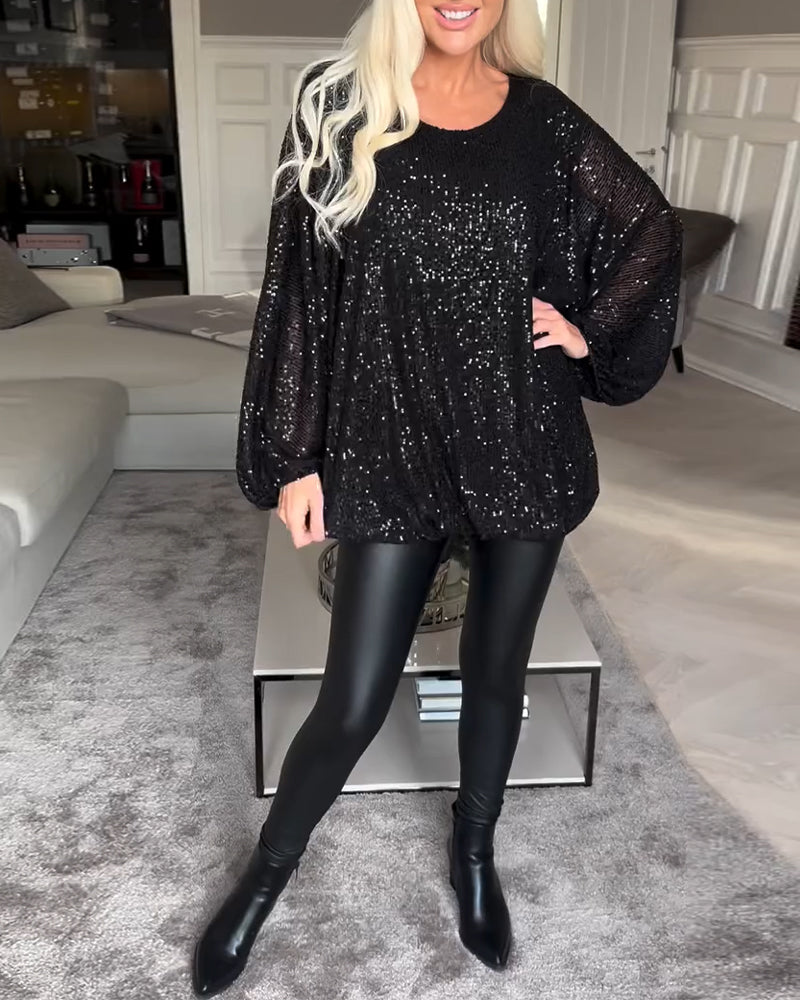 Topp med ballongermer med rund hals