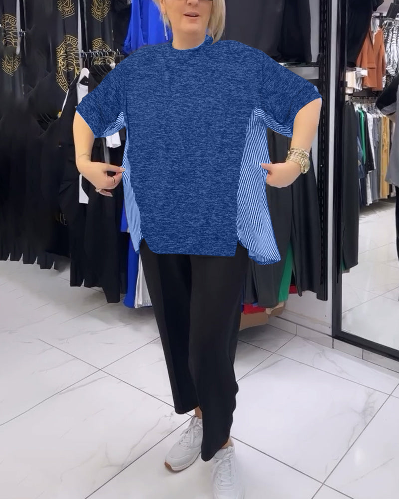 Uformell bluse med lappeteppe av nålestriper