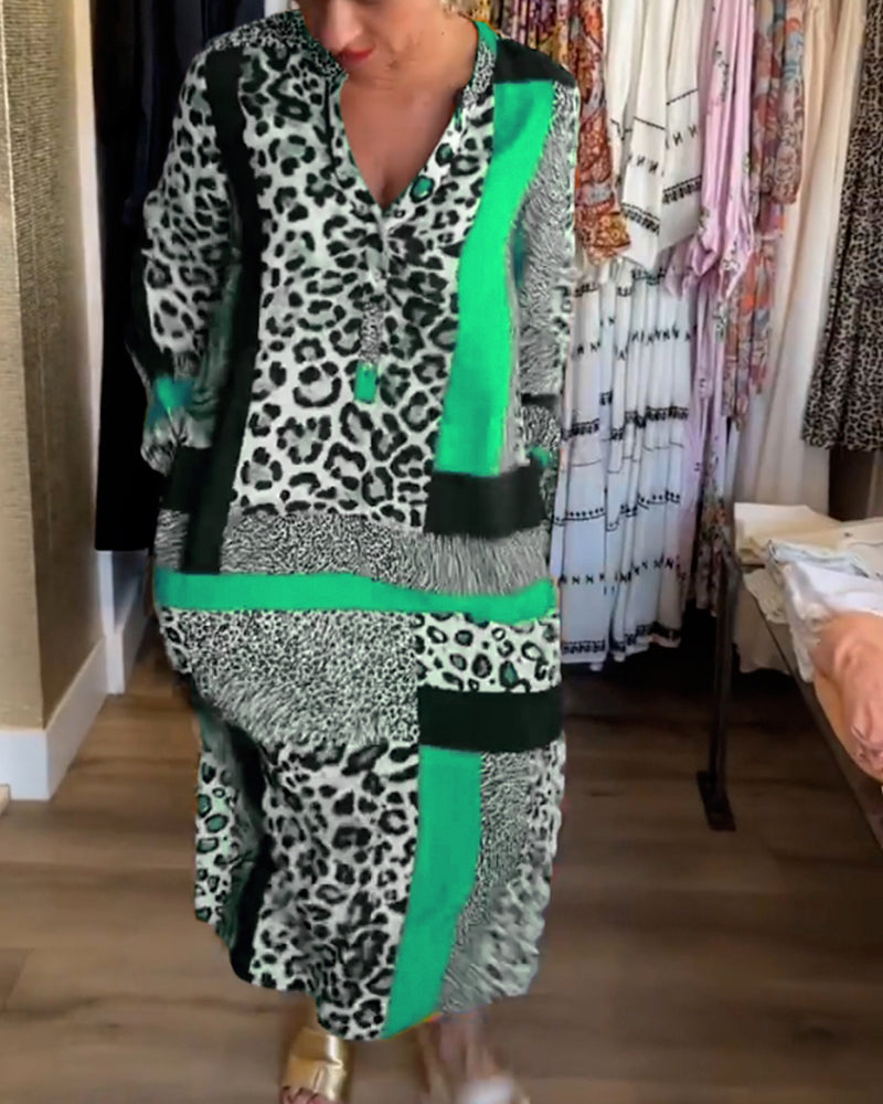 Leopard kjole med geometrisk trykk