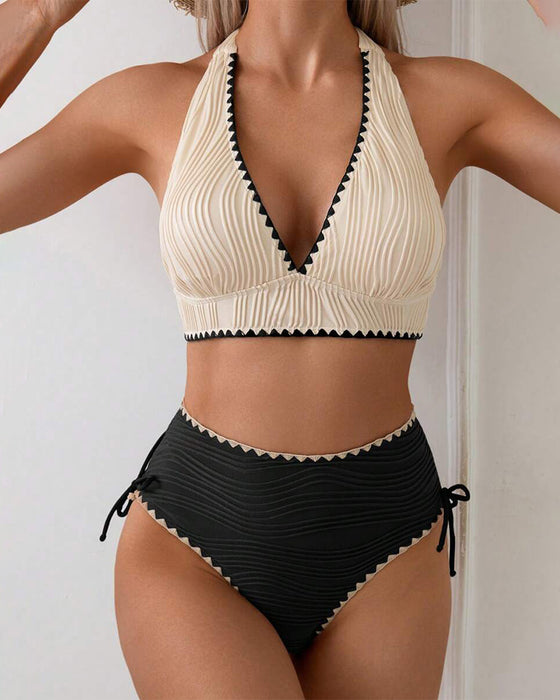 Bikini To-dels Set Med Halterhals og Kontrastfarge Design