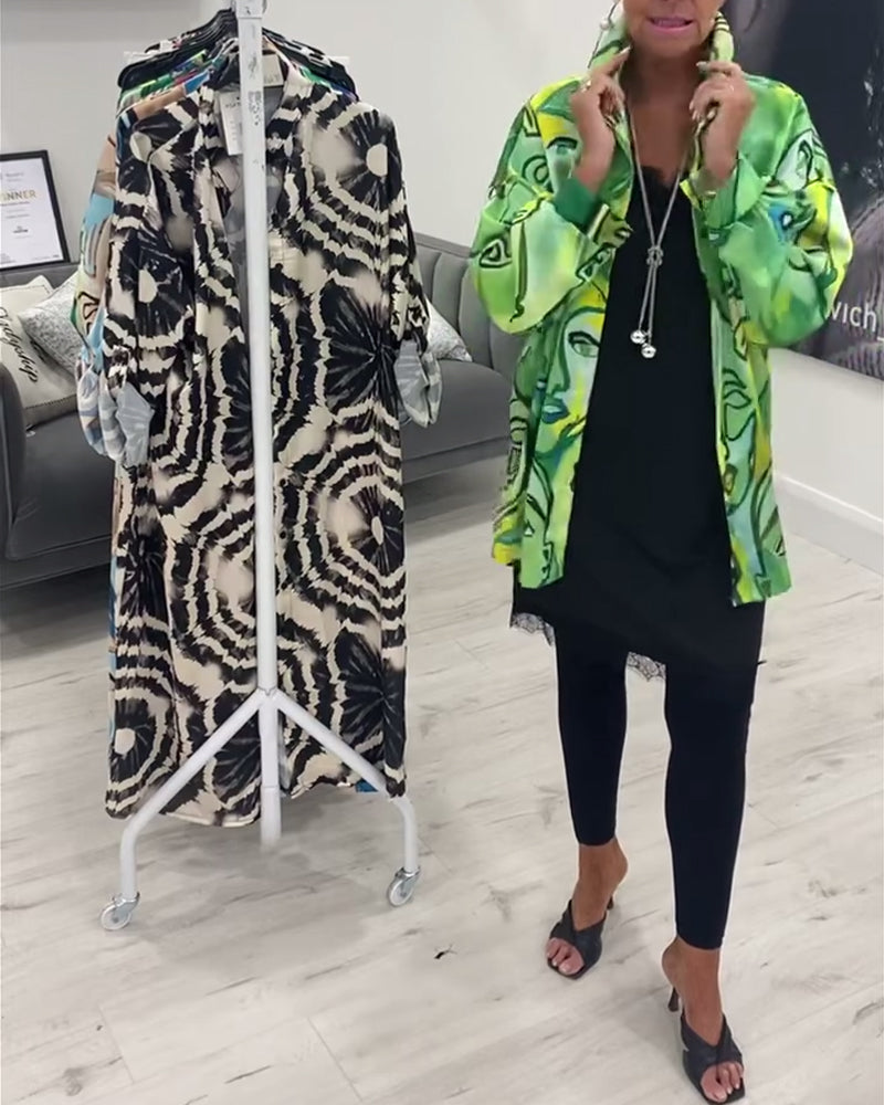 Fritidsskjorte med jakkeslag med ansiktstrykk