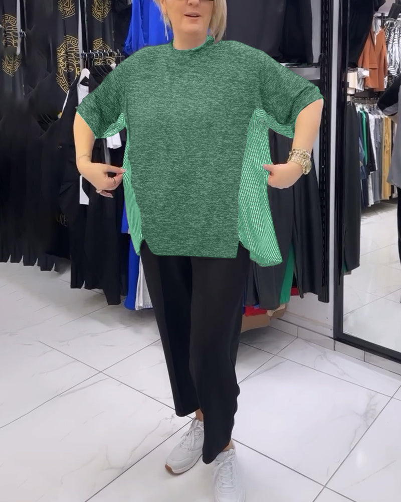 Uformell bluse med lappeteppe av nålestriper