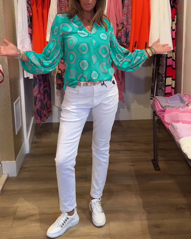 Langermet bluse med geometrisk trykk