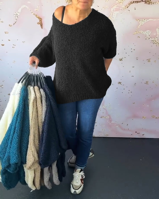 V-hals ensfarget casual genser