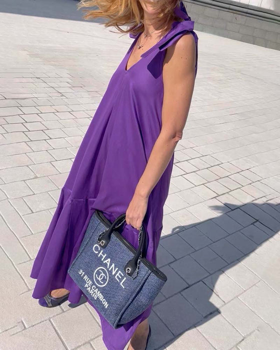 Ensfarget fritidskjole med stropper