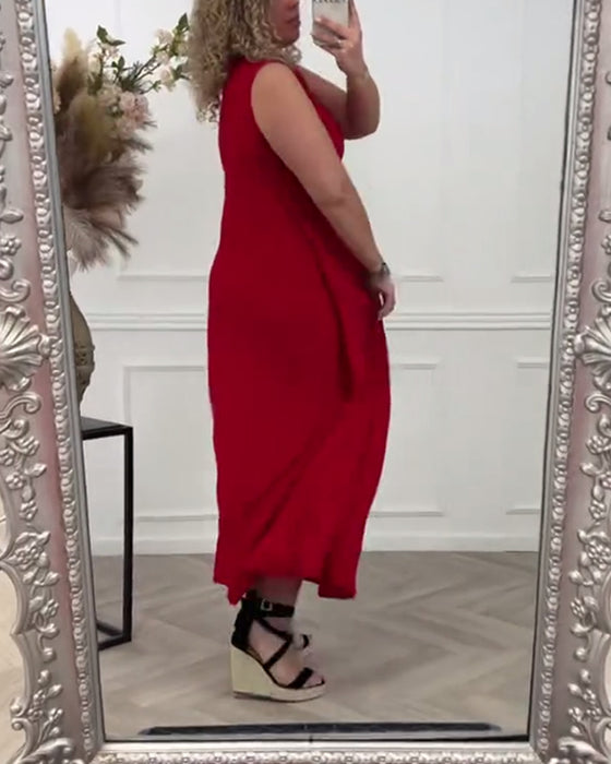 Ermeløs ensfarget twist elegant kjole