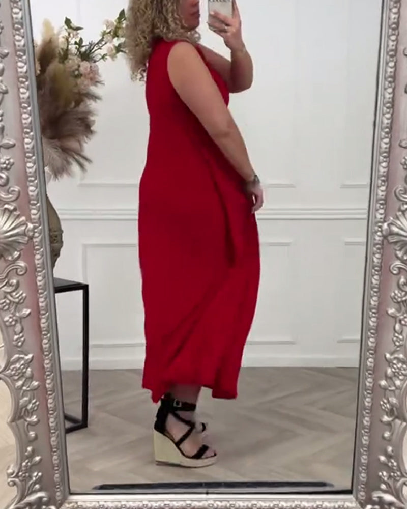 Ermeløs ensfarget twist elegant kjole