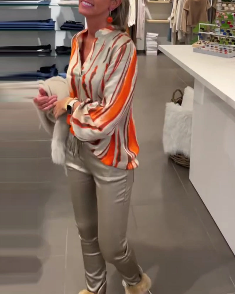 Langermet bluse med stripete print