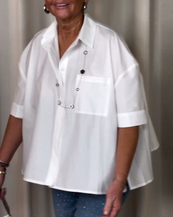 Rynket bluse med korte ermer