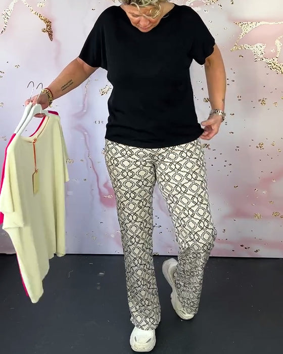 Ensfarget casual T-skjorte med rund hals