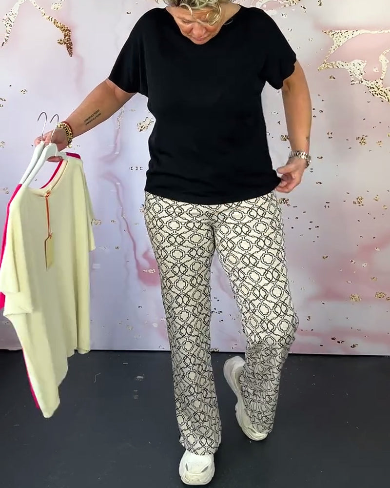 Ensfarget casual T-skjorte med rund hals