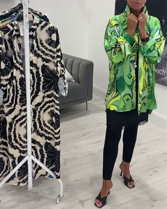 Fritidsskjorte med jakkeslag med ansiktstrykk