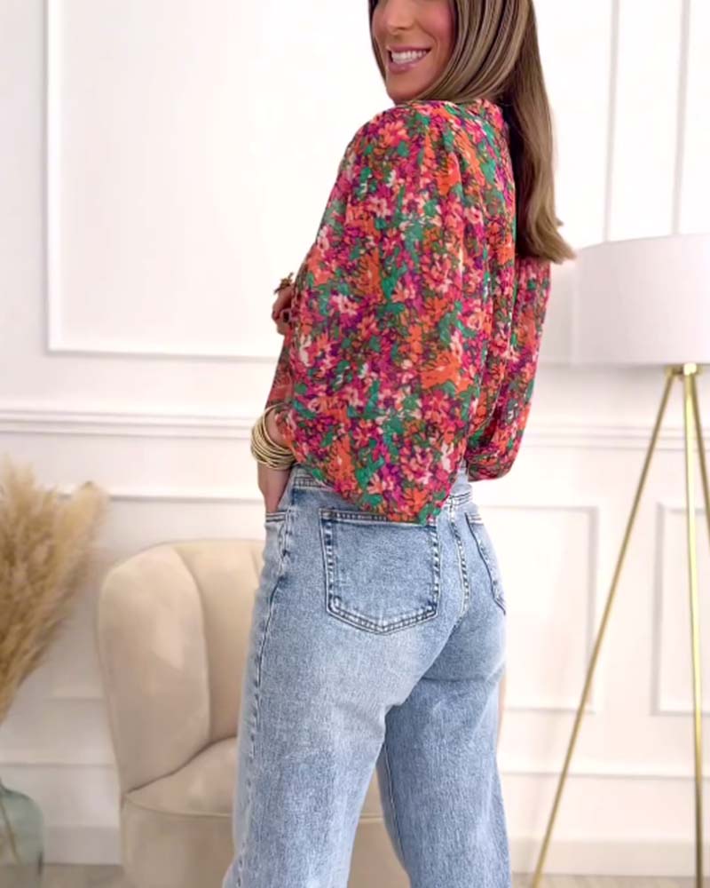 Skjorte med trykk med puffermer