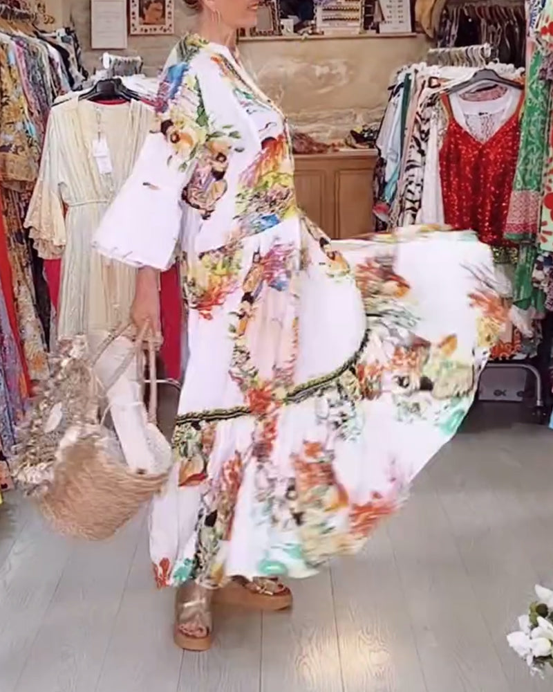 Patchworkkjole med Boho-trykk med knapper