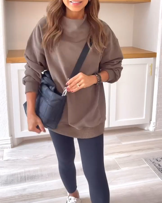Retro ensfarget sweatshirt med delt stativ