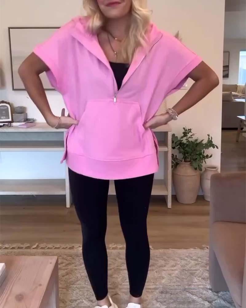 Kortermet hettegenser med halv glidelåslomme