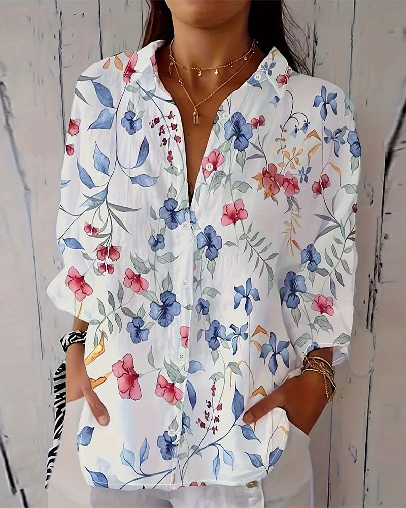Bluse Med Botanisk Blomstret Print