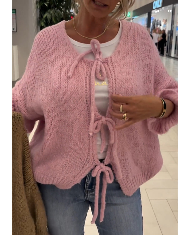 Uformell ensfarget langermet cardigan med snøring