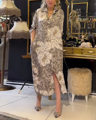 Kjole med jakkeslag med vintage trykk