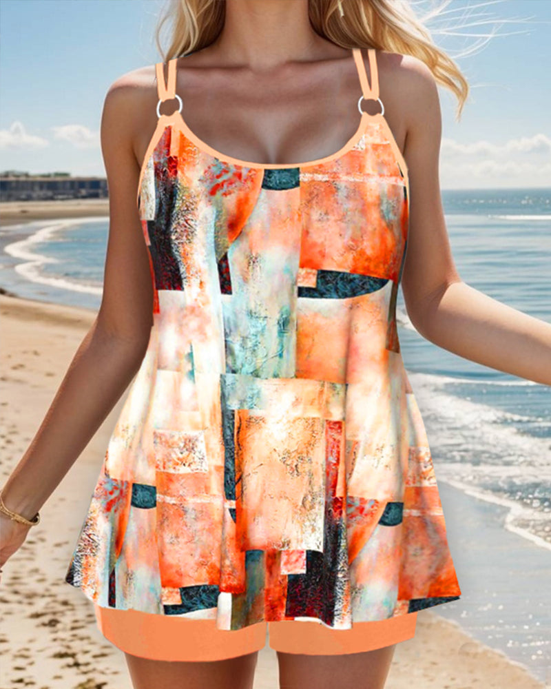 Tankini med stropper og trykk