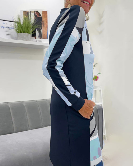 Langermet lomme med glidelås i fargeblokkkjole