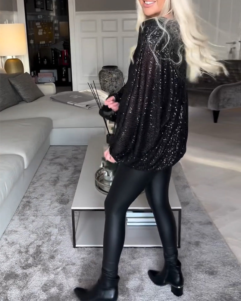 Topp med ballongermer med rund hals