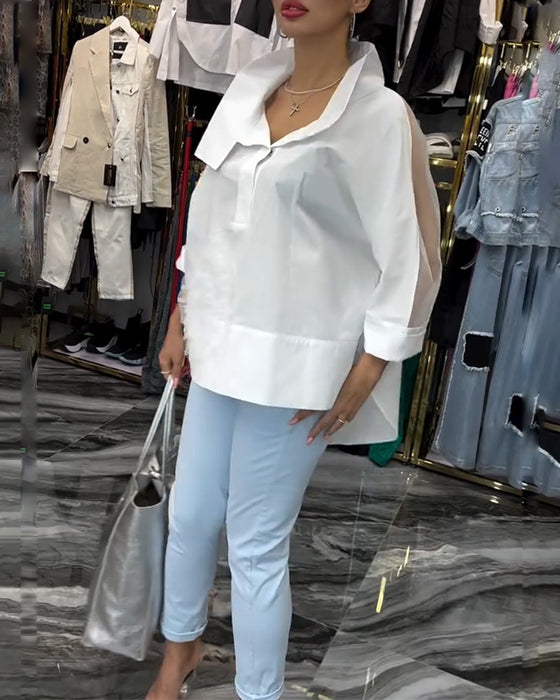 Lapel-blonde med lappeteppe blomsterbluse