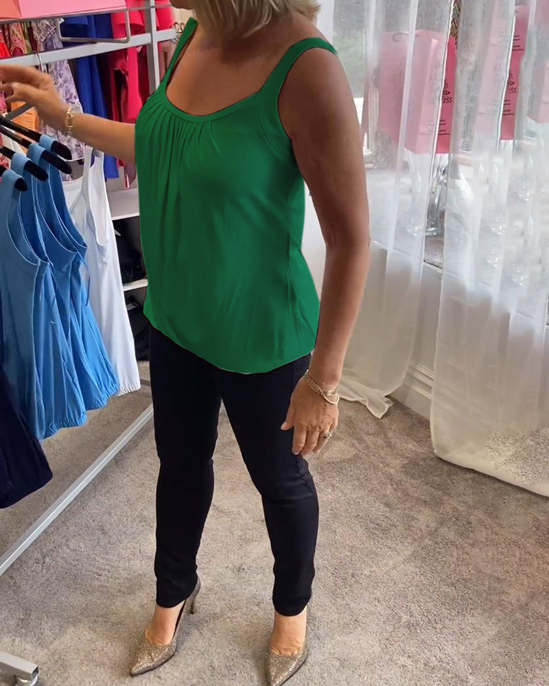 Plissert solid tilfeldig ermeløs topp