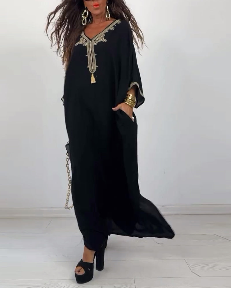 V-hals løs enkel kjole