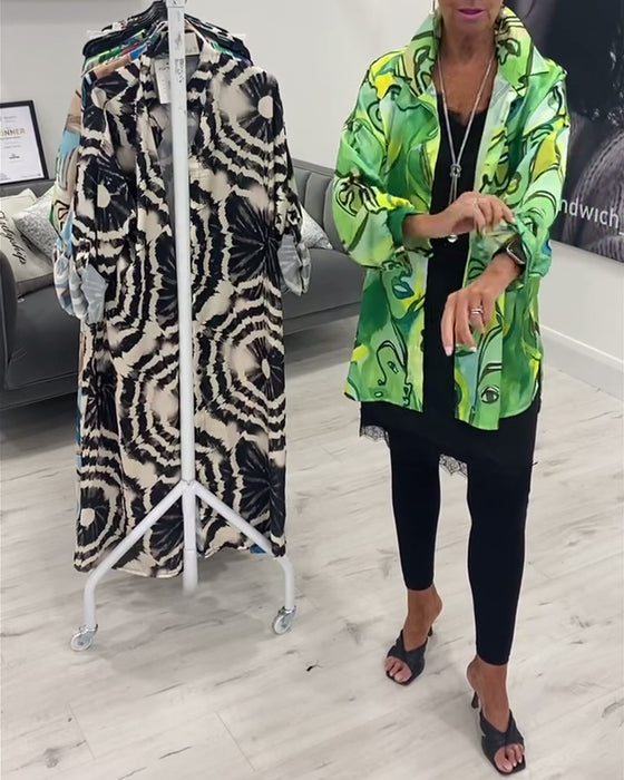 Fritidsskjorte med jakkeslag med ansiktstrykk