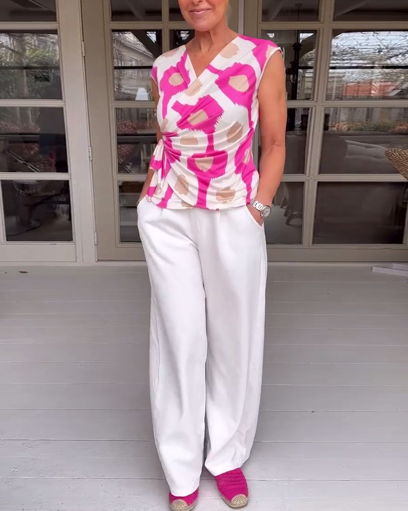 Tanktopp med trykk og plissert vri