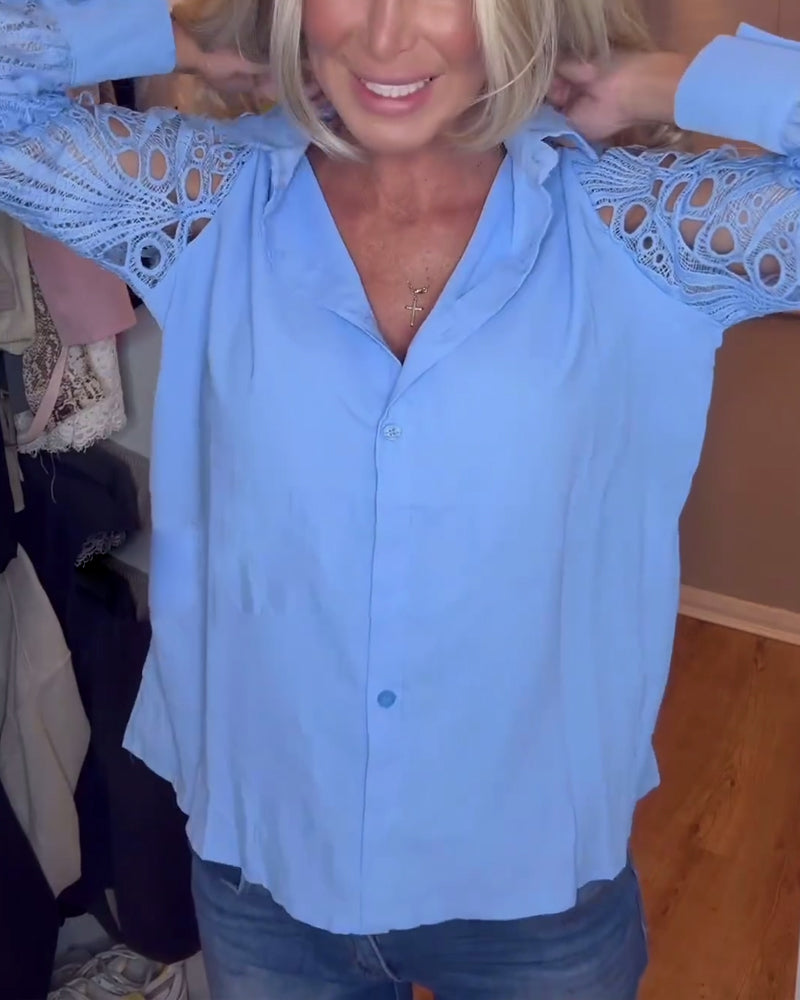 Ensfarget skjorte med blondermer