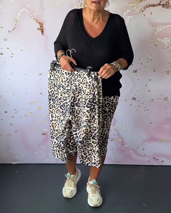 Leopardprint avskårne bukser med smal passform