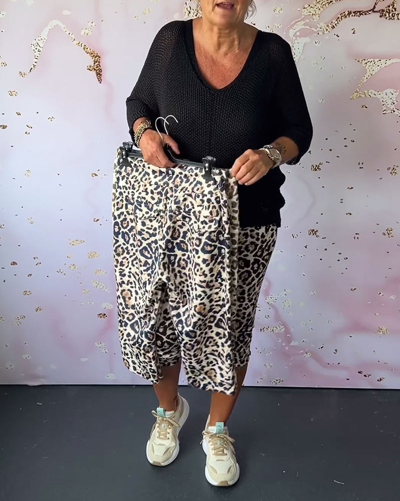Leopardprint avskårne bukser med smal passform