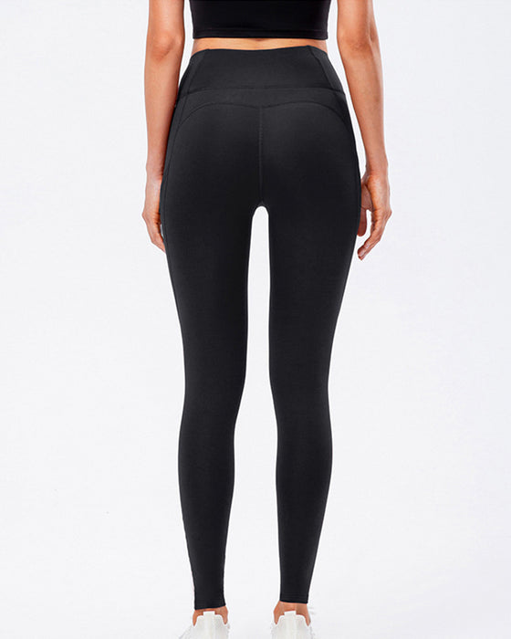 Ensfargede leggings med fleecelommer