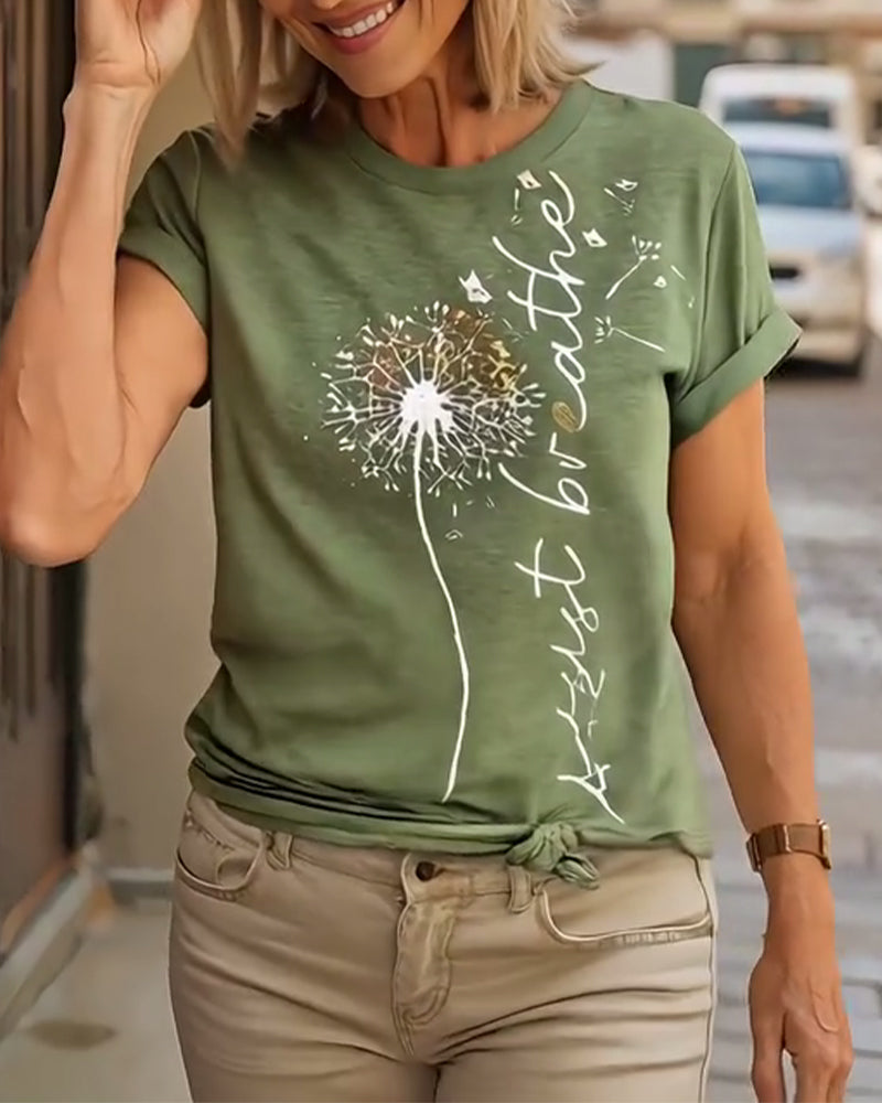 T - Shirt Med Dandelion Print Kort Årløse