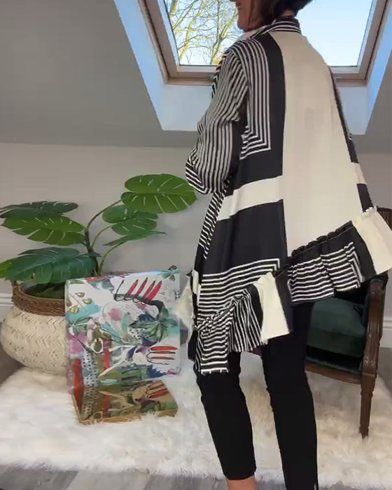 Uregelmessig patchworkskjorte med motetrykt knapp