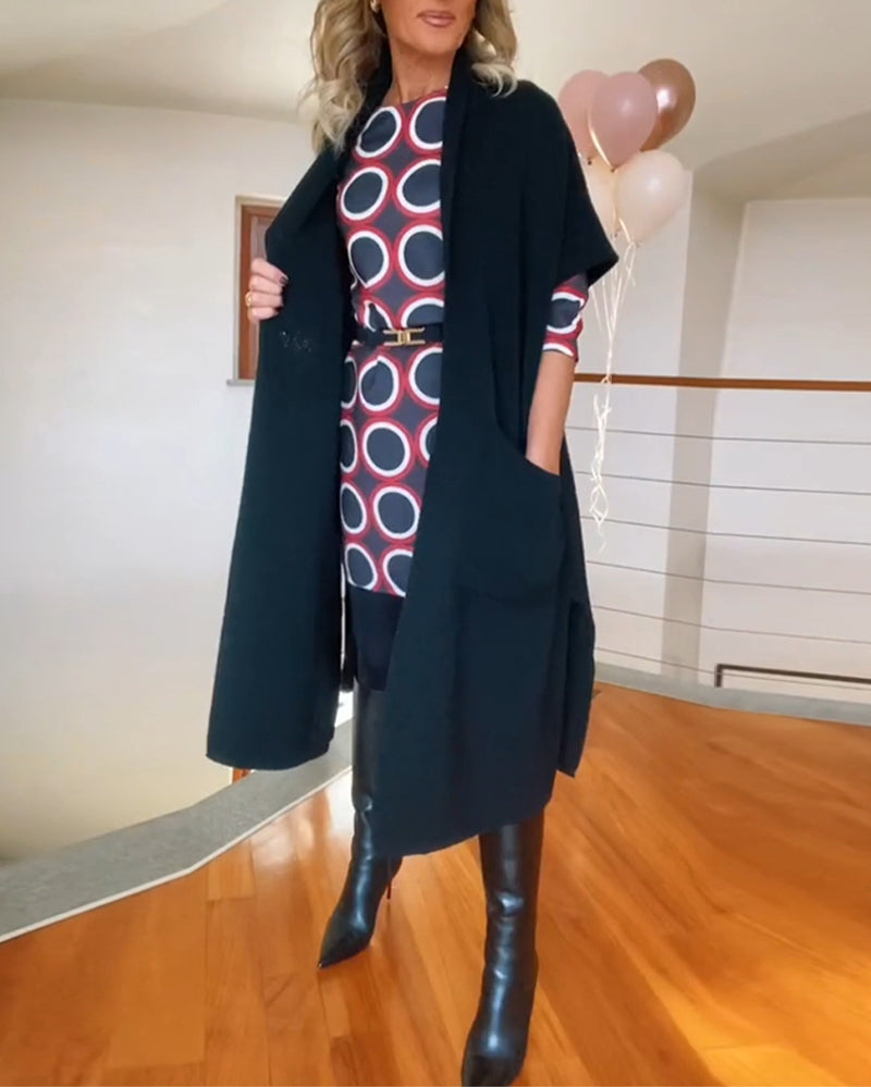 Uformell ensfarget cardigan med halve ermer