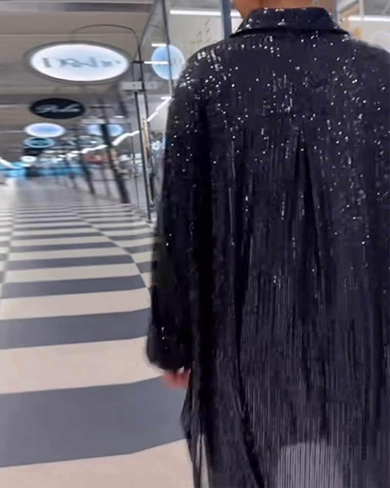 Casual skjorte med paljetter i jakkeslag