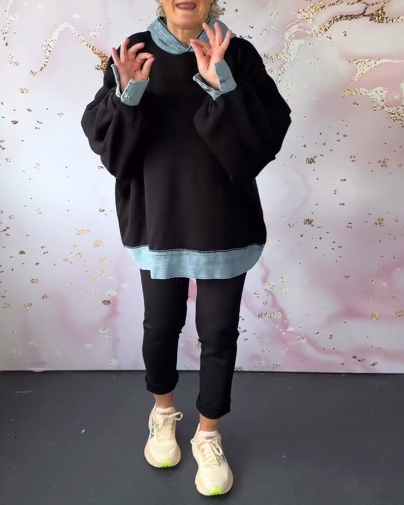 Uformell hettegenser med lanterne i kontrastfarge