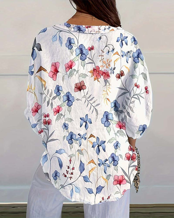 Bluse Med Botanisk Blomstret Print