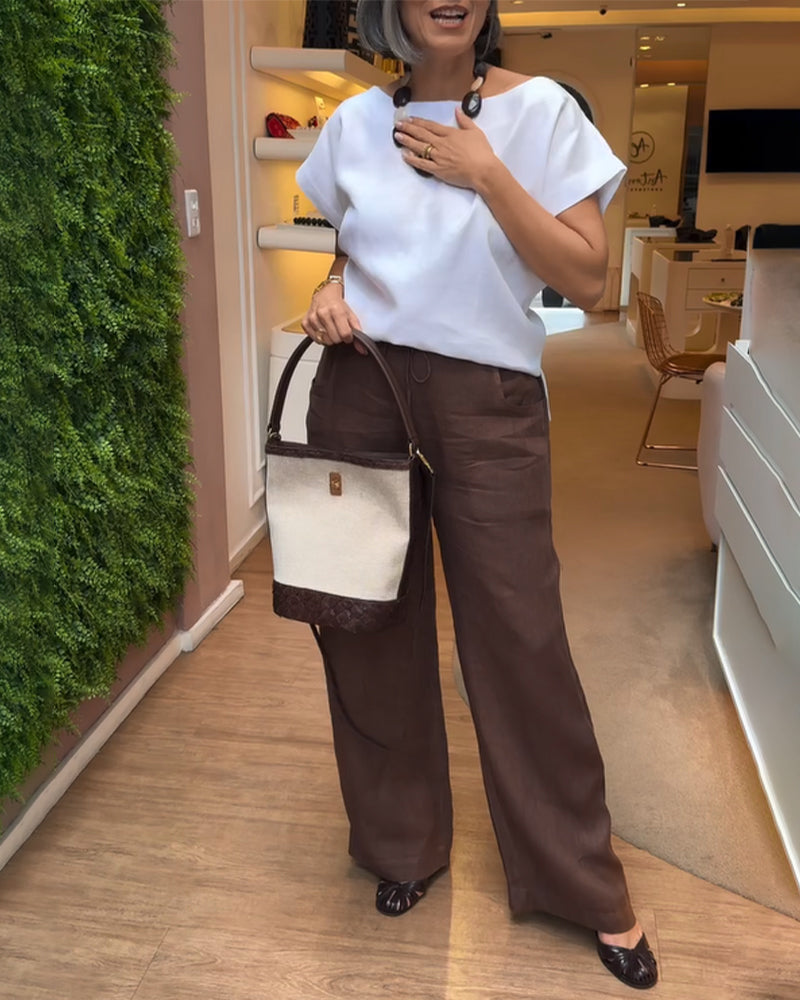 Vidrekkede Bukser Med En Enkelt Farge, Casual Stil Og Trekkone