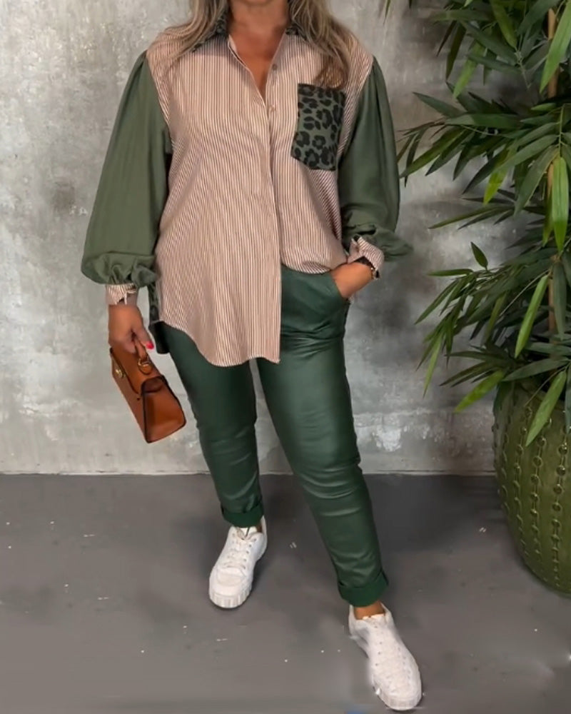 Skjorte med leopardmønster i jakkeslag med lanterne