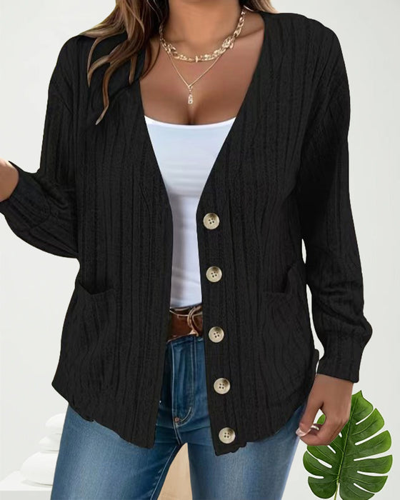 Ensfarget V-hals langermet kåpe