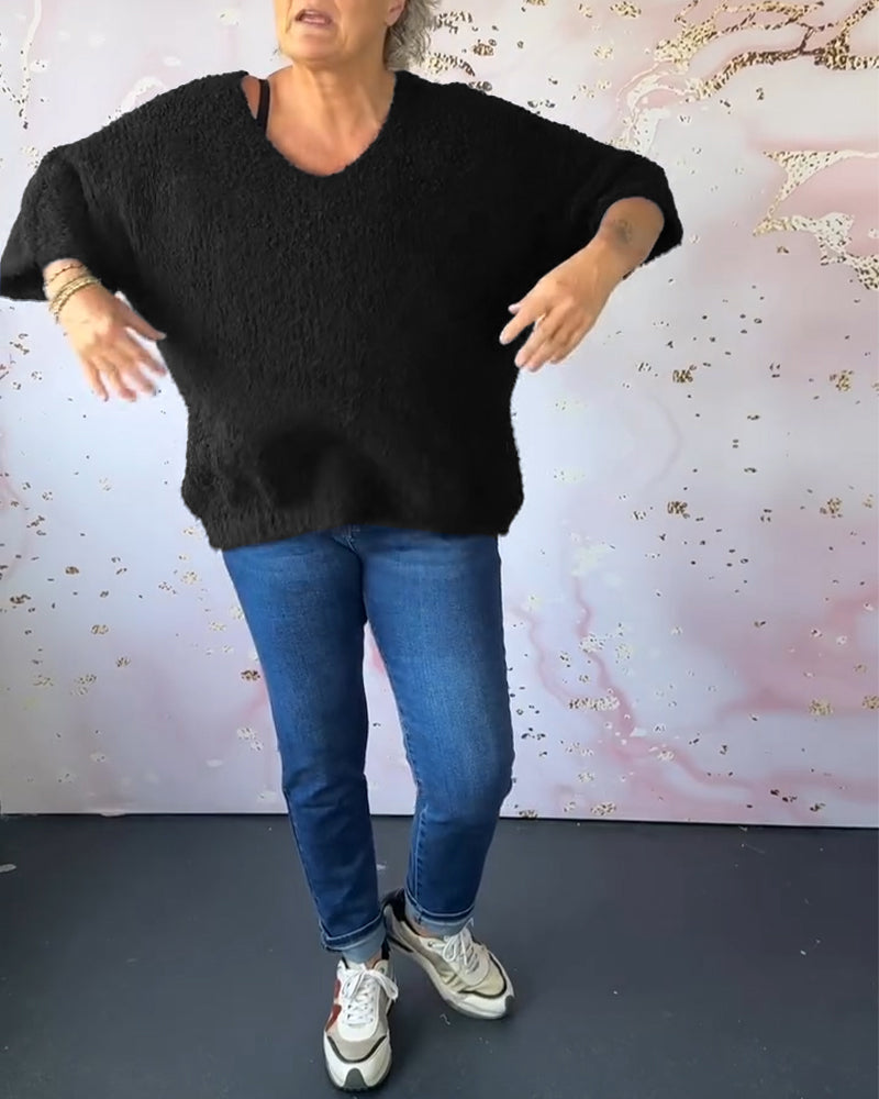 V-hals ensfarget casual genser