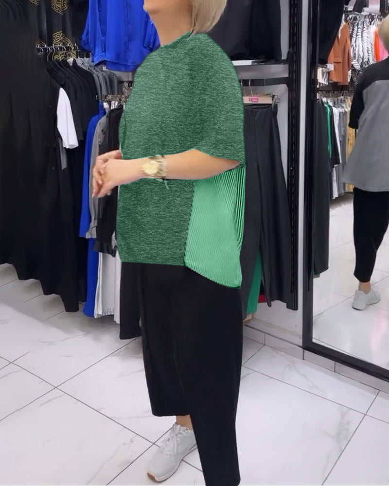 Uformell bluse med lappeteppe av nålestriper