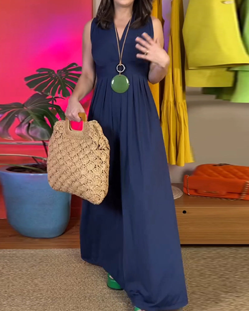 Elegant ermeløs slank lang kjole